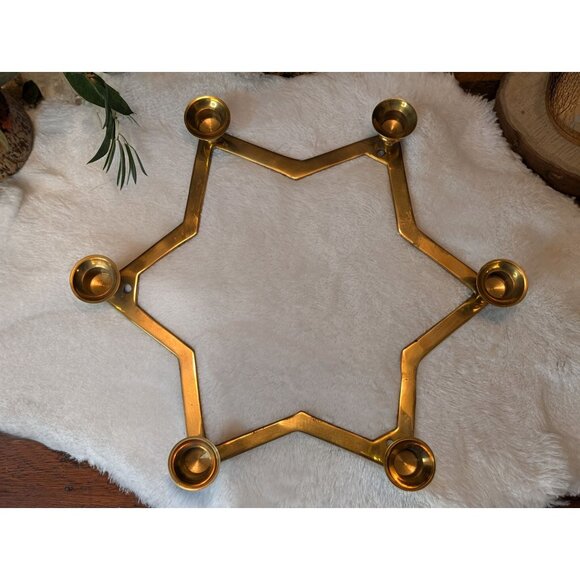 Star-Shaped Brass Candle Holder W/ 6 Arms For Taper Candles Wedding Party Decor - Picture 10 of 10